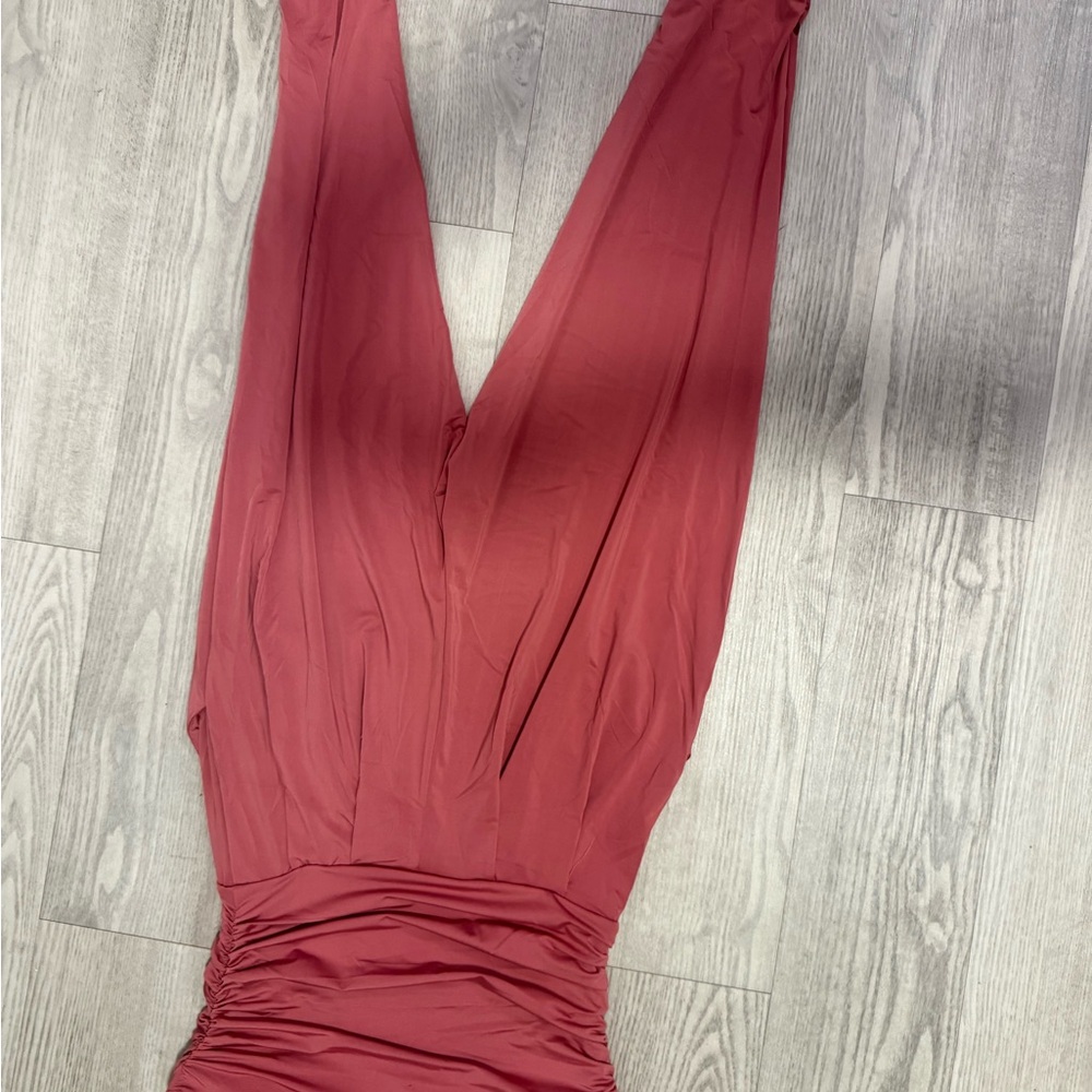 Heart Hips Strapless Ruched Jumpsuit in Dusty Rose - Picture 6 of 7